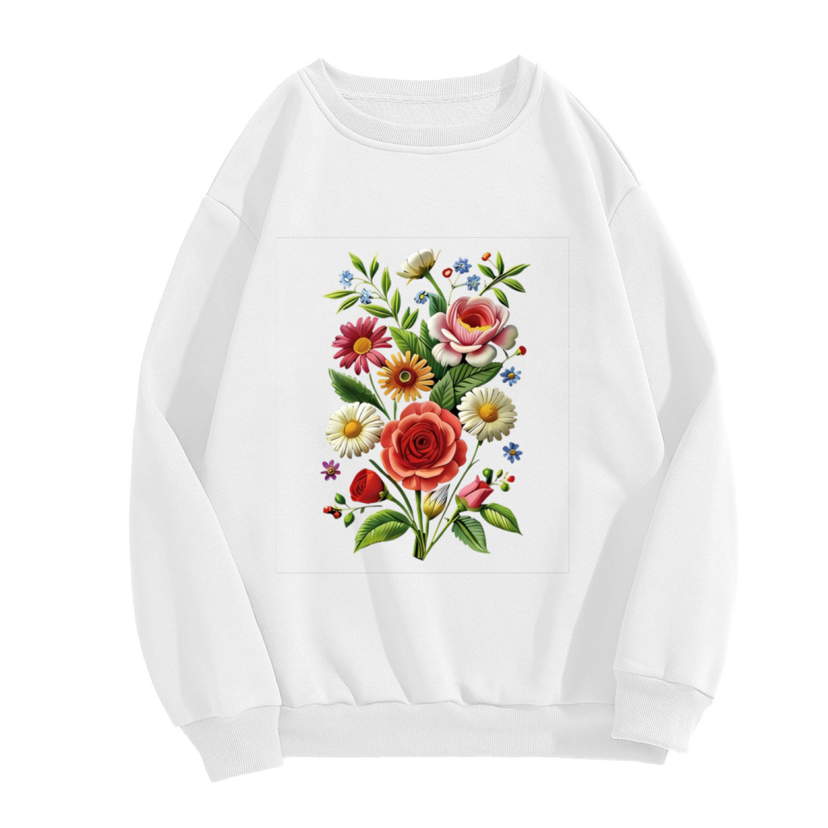 Vibrant Retro Botanical Bouquet Graphic Crewneck Sweatshirt