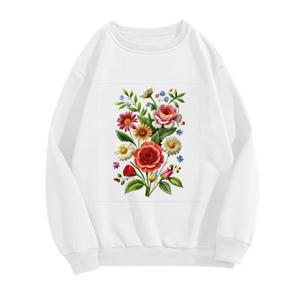 Vibrant Retro Botanical Bouquet Graphic Crewneck Sweatshirt