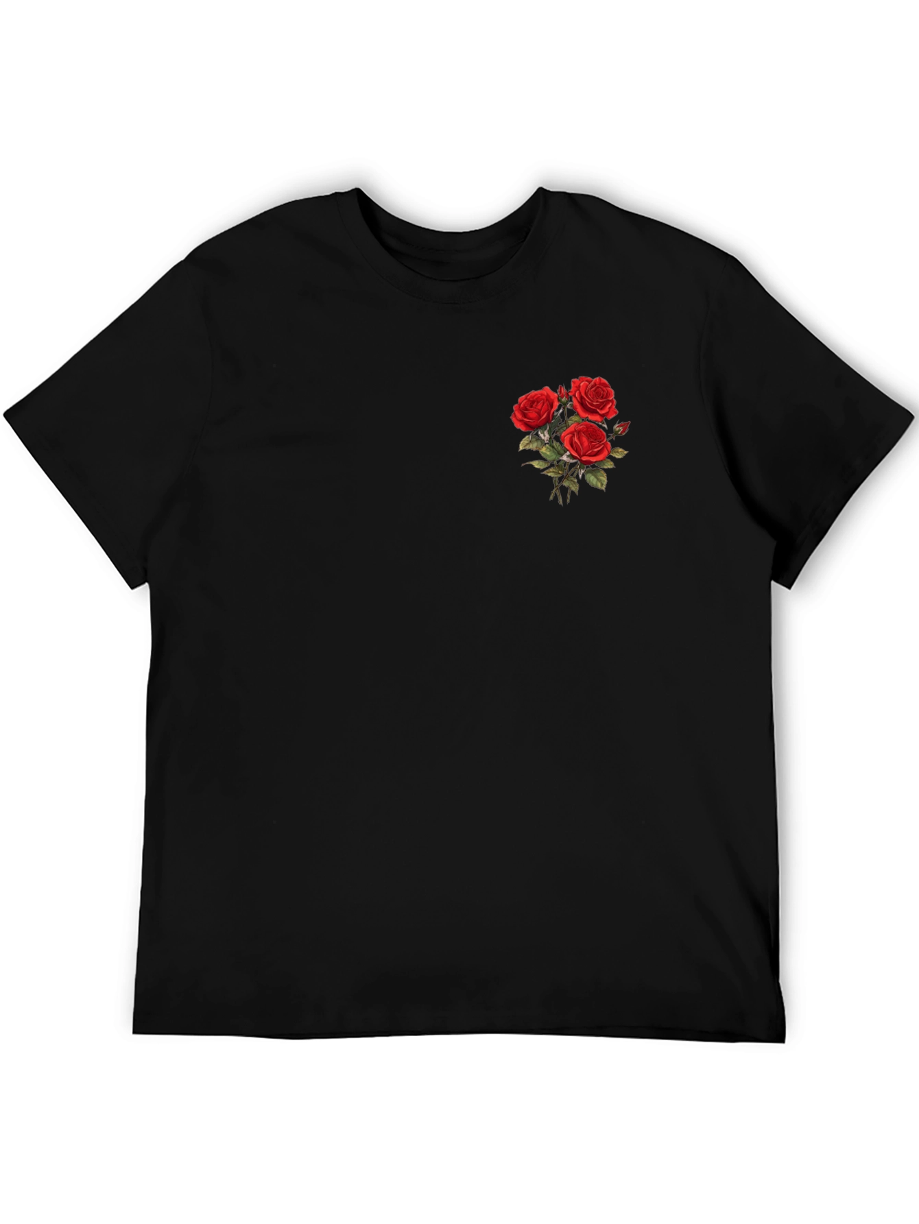 Mens Black T-Shirt with Rose Bouquet Design