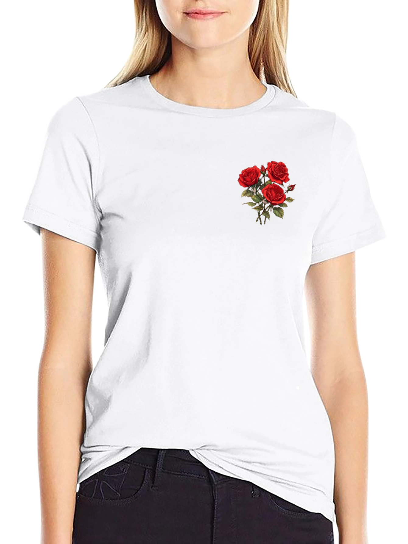 Mens Black T-Shirt with Rose Bouquet Design