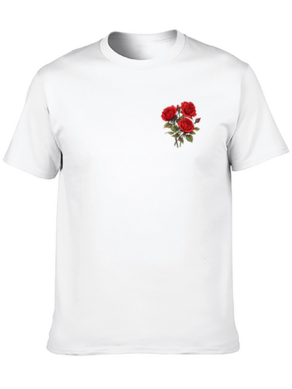 Mens Black T-Shirt with Rose Bouquet Design