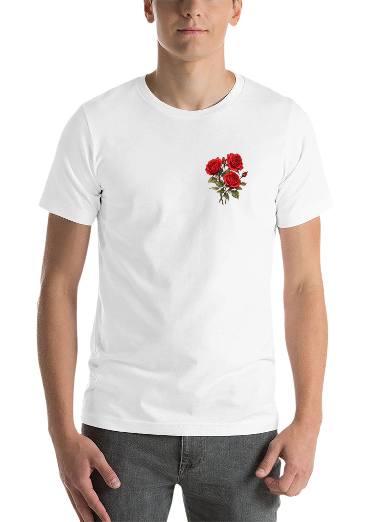 Mens Black T-Shirt with Rose Bouquet Design
