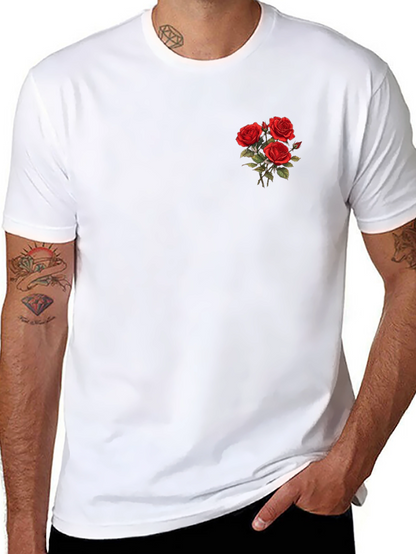 Mens Black T-Shirt with Rose Bouquet Design