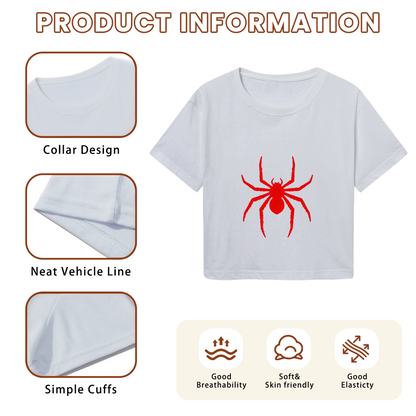 Bold Red Spider Silhouette Grey Crop Top ¨C Dark Grunge Streetwear Graphic Tee