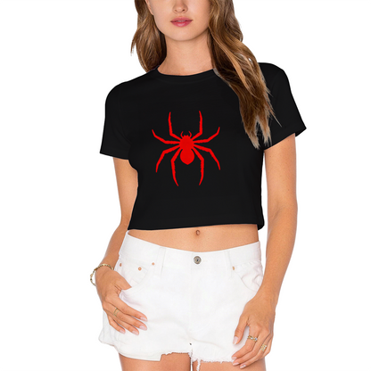 Bold Red Spider Silhouette Grey Crop Top ¨C Dark Grunge Streetwear Graphic Tee