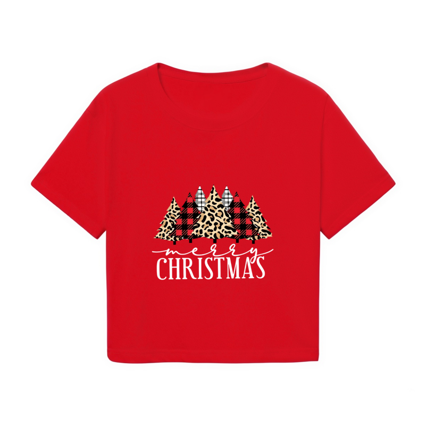 Retro Plaid Leopard Christmas Tree Holiday Red Crop Top