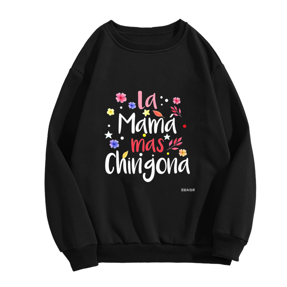 La Mam¨¢ Mas Chingona Floral Letter Design Crewneck Sweatshirt