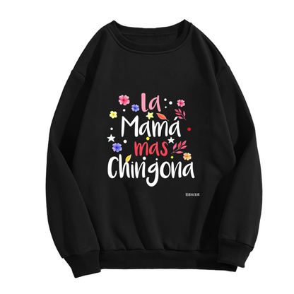 La Mam¨¢ Mas Chingona Floral Letter Design Crewneck Sweatshirt