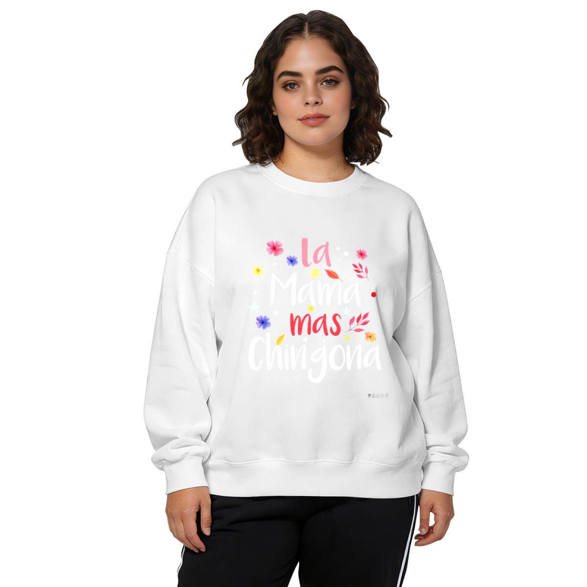 La Mam¨¢ Mas Chingona Floral Letter Design Crewneck Sweatshirt