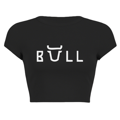 Minimal Bull Logo Black Cropped Baby Tee ¨C Simple Streetwear Fitted Top