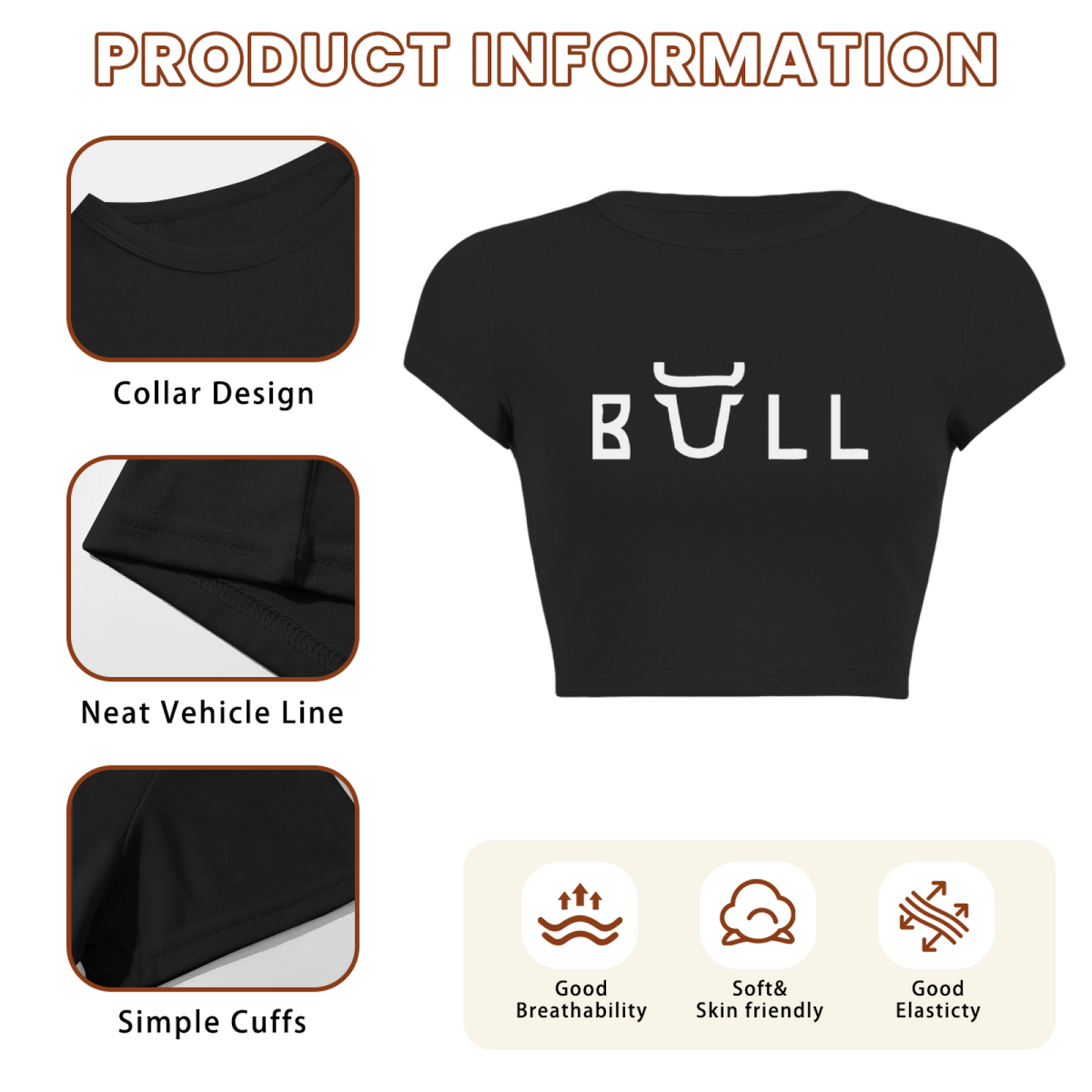 Minimal Bull Logo Black Cropped Baby Tee ¨C Simple Streetwear Fitted Top