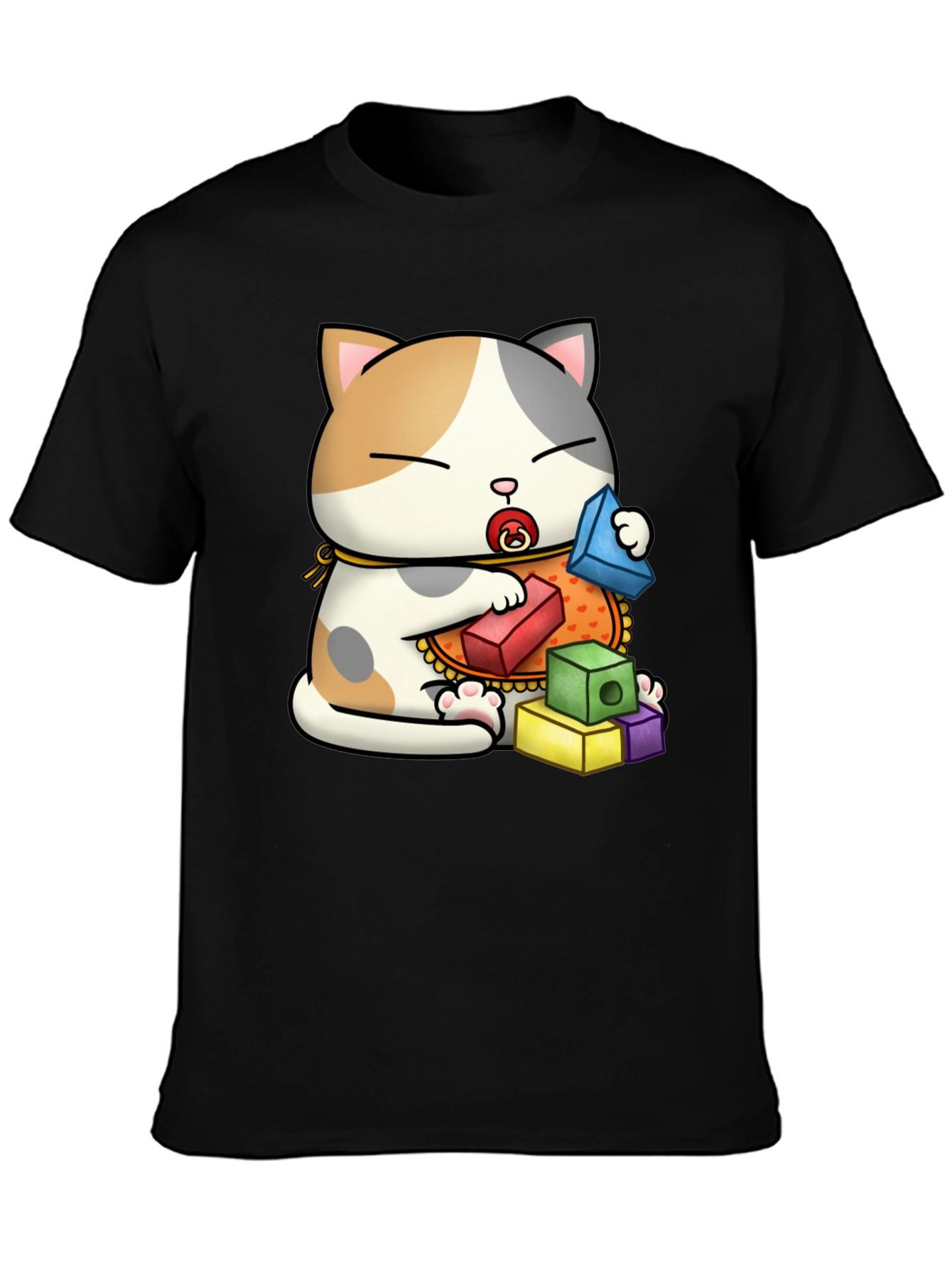 Cute Cat with Blocks Graphic Tee