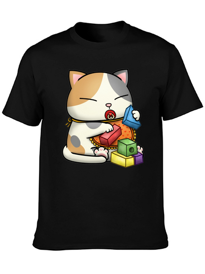 Cute Cat with Blocks Graphic Tee
