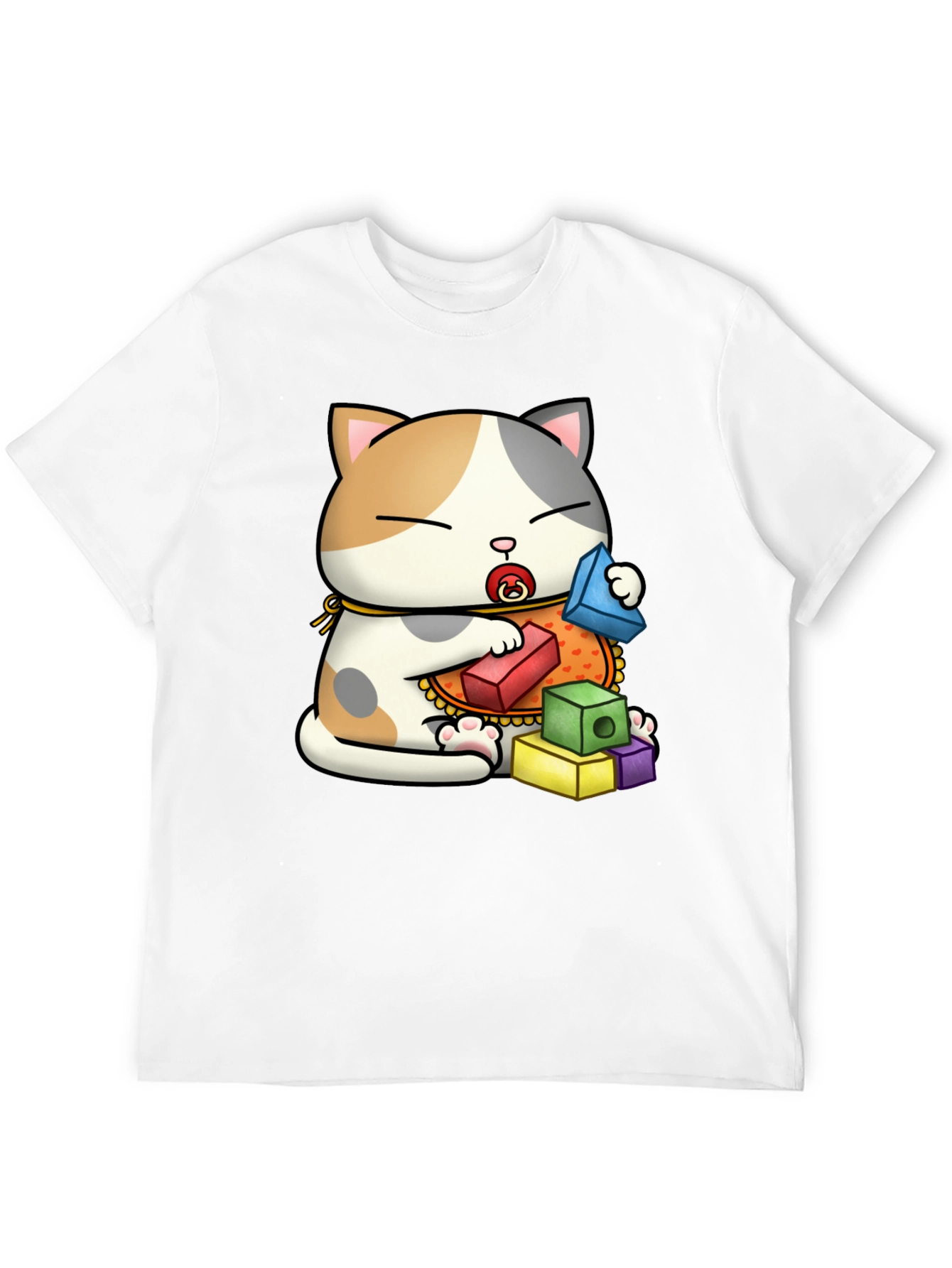Cute Cat with Blocks Graphic Tee