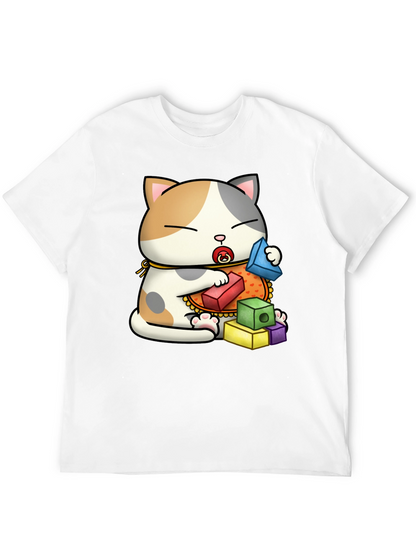 Cute Cat with Blocks Graphic Tee