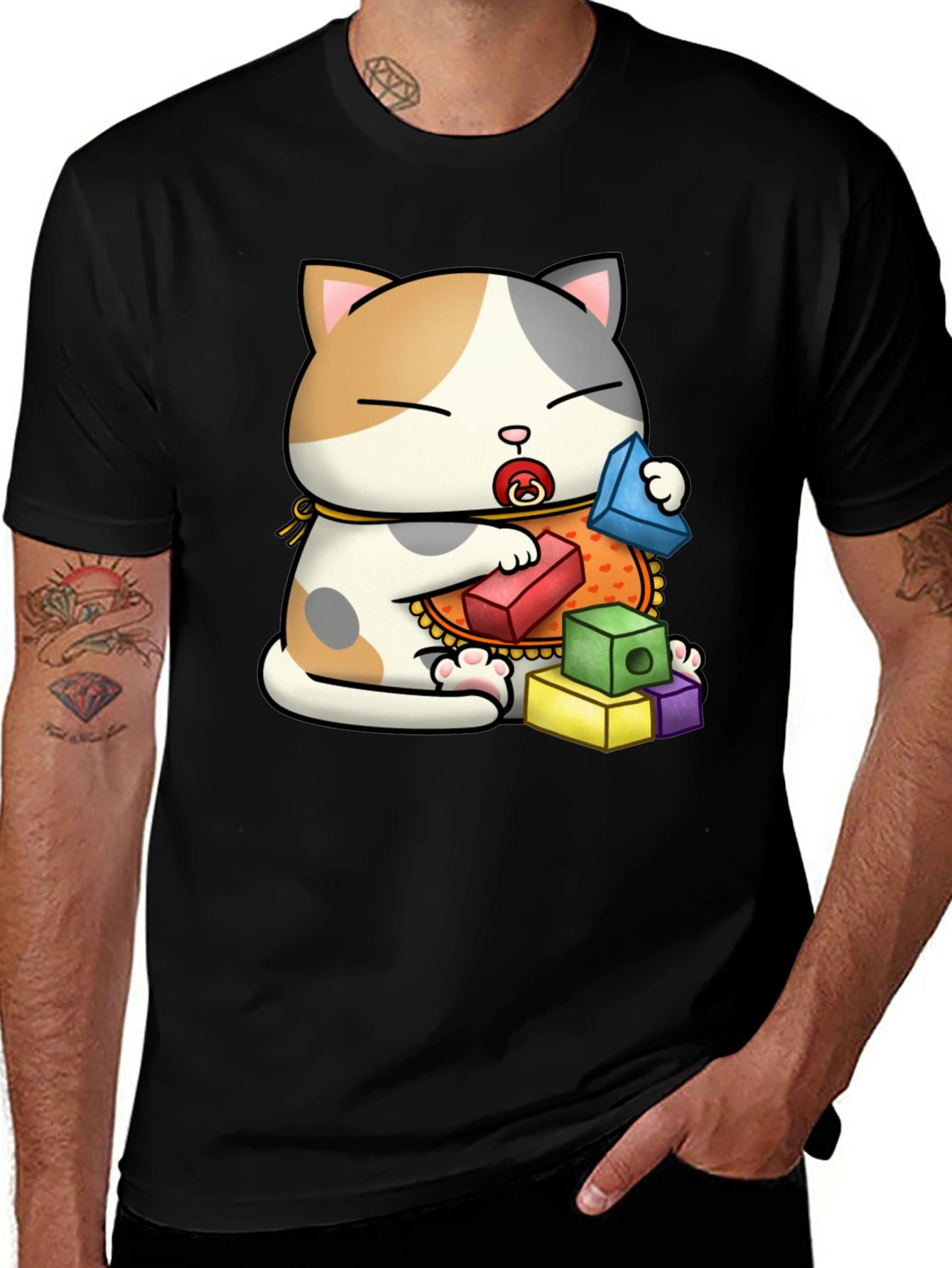 Cute Cat with Blocks Graphic Tee