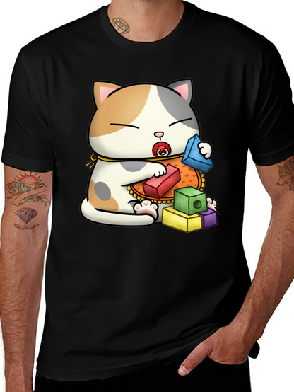 Cute Cat with Blocks Graphic Tee