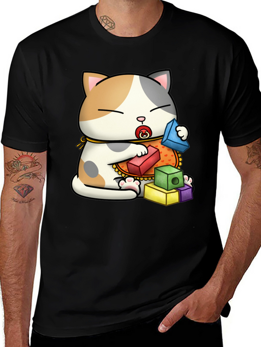 Cute Cat with Blocks Graphic Tee