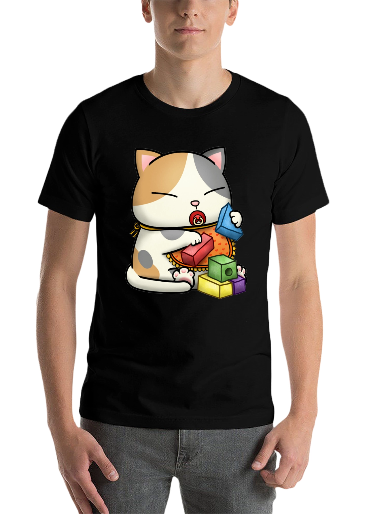Cute Cat with Blocks Graphic Tee