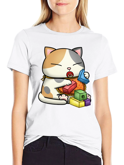 Cute Cat with Blocks Graphic Tee