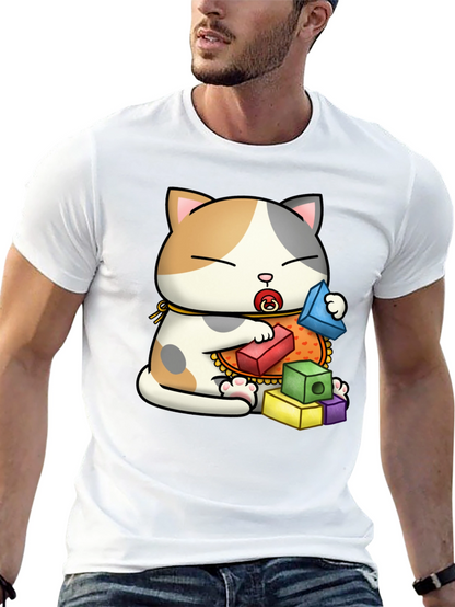 Cute Cat with Blocks Graphic Tee