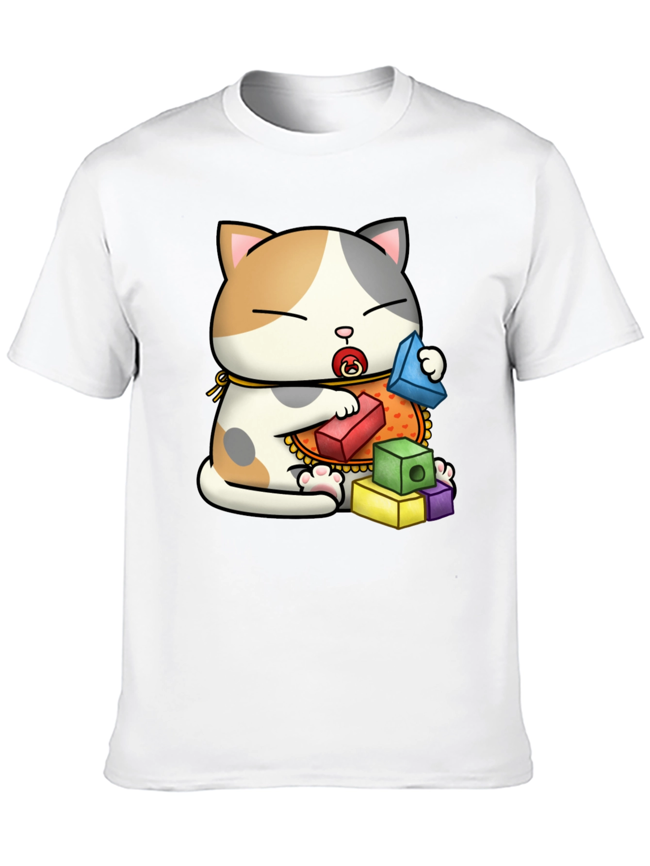 Cute Cat with Blocks Graphic Tee