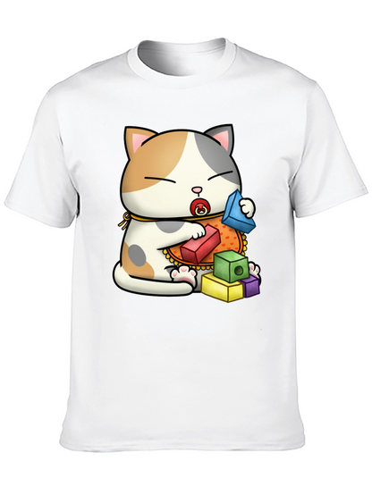 Cute Cat with Blocks Graphic Tee