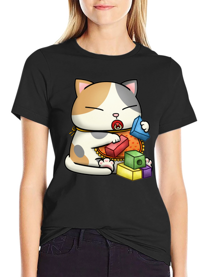 Cute Cat with Blocks Graphic Tee