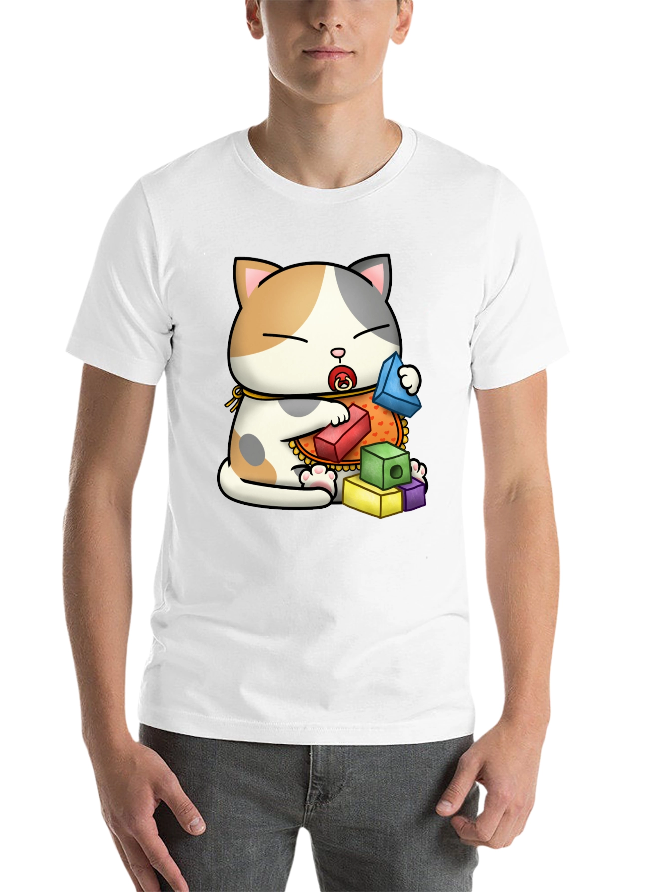 Cute Cat with Blocks Graphic Tee