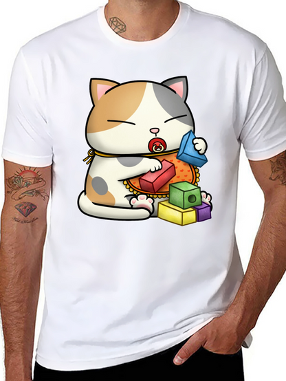 Cute Cat with Blocks Graphic Tee