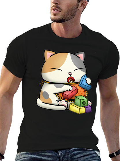Cute Cat with Blocks Graphic Tee