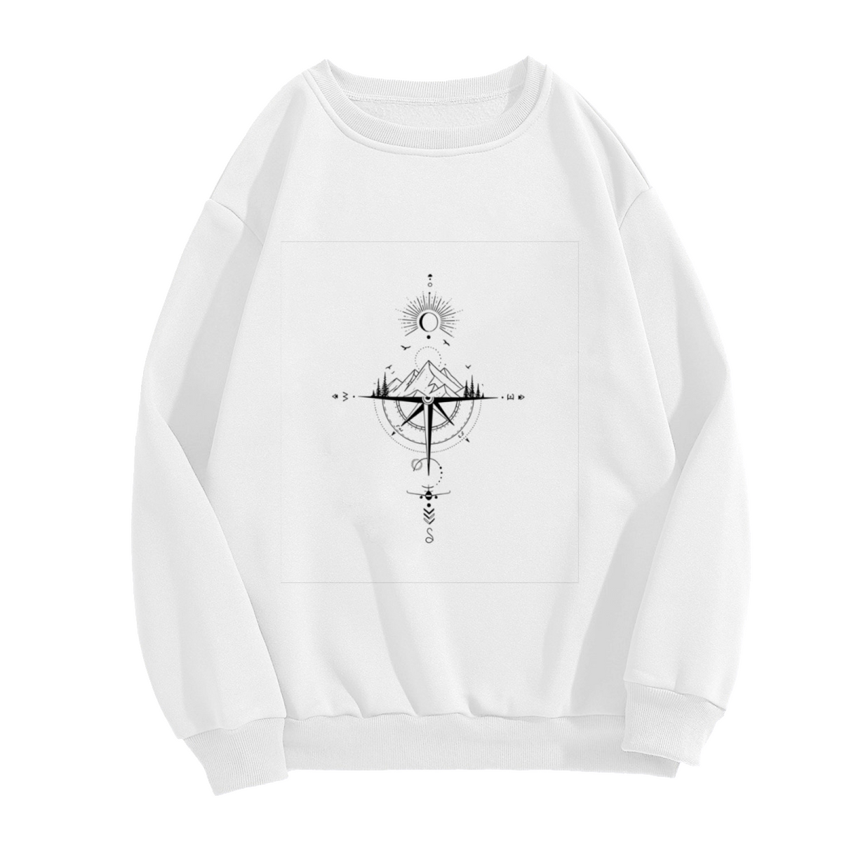 Boho Compass Mountain Sun Moon Adventure Graphic Crewneck Sweatshirt