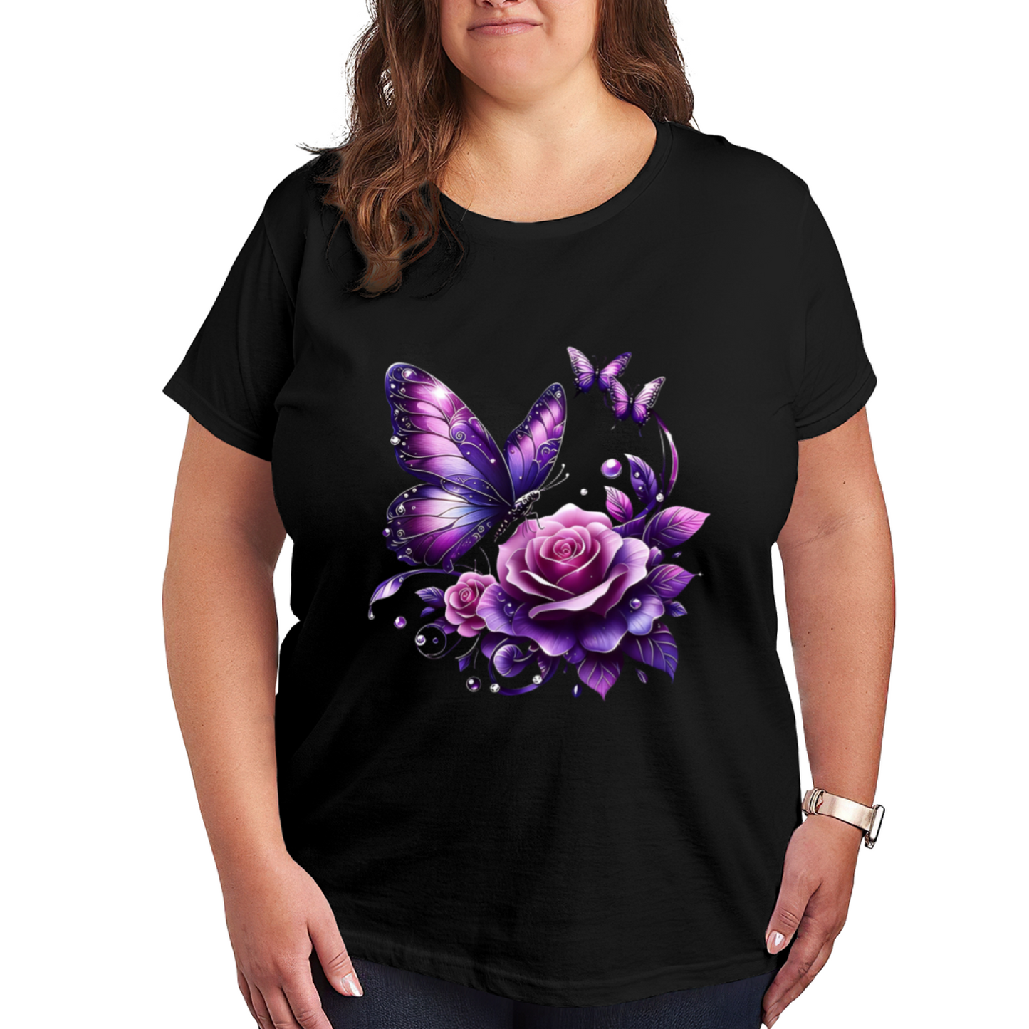 Shiny Metallic Golden Twin Roses Elegant Dark Tee