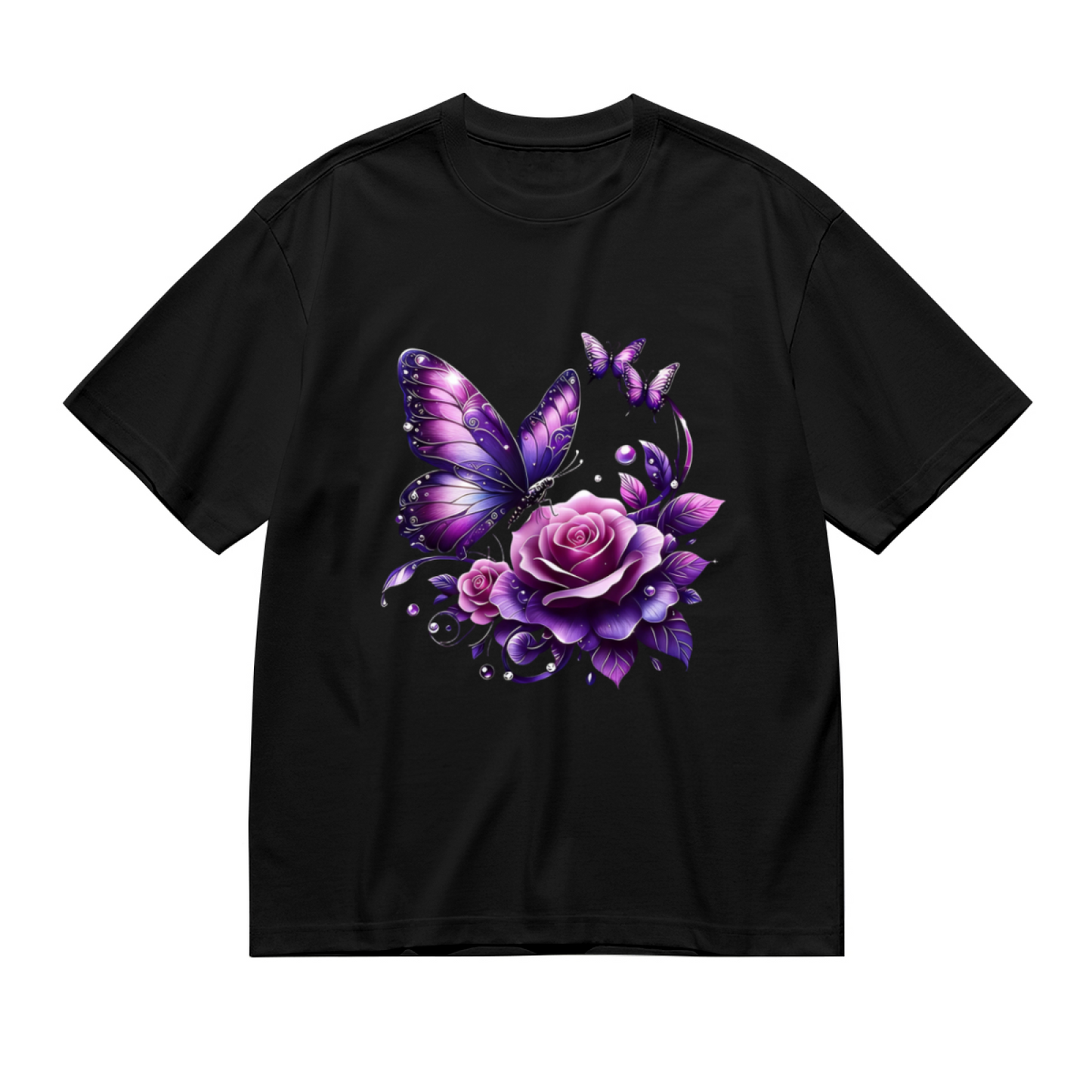 Shiny Metallic Golden Twin Roses Elegant Dark Tee
