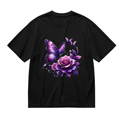 Shiny Metallic Golden Twin Roses Elegant Dark Tee
