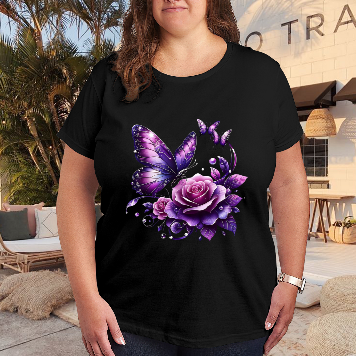 Shiny Metallic Golden Twin Roses Elegant Dark Tee