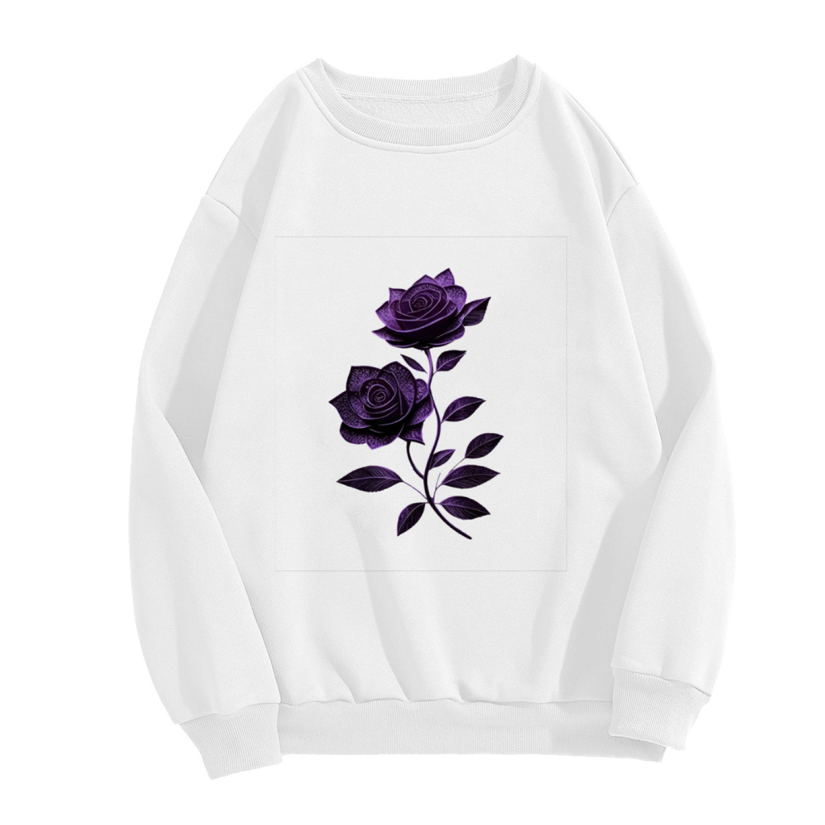 Glam Glitter Purple Rose Art White Crewneck Sweatshirt