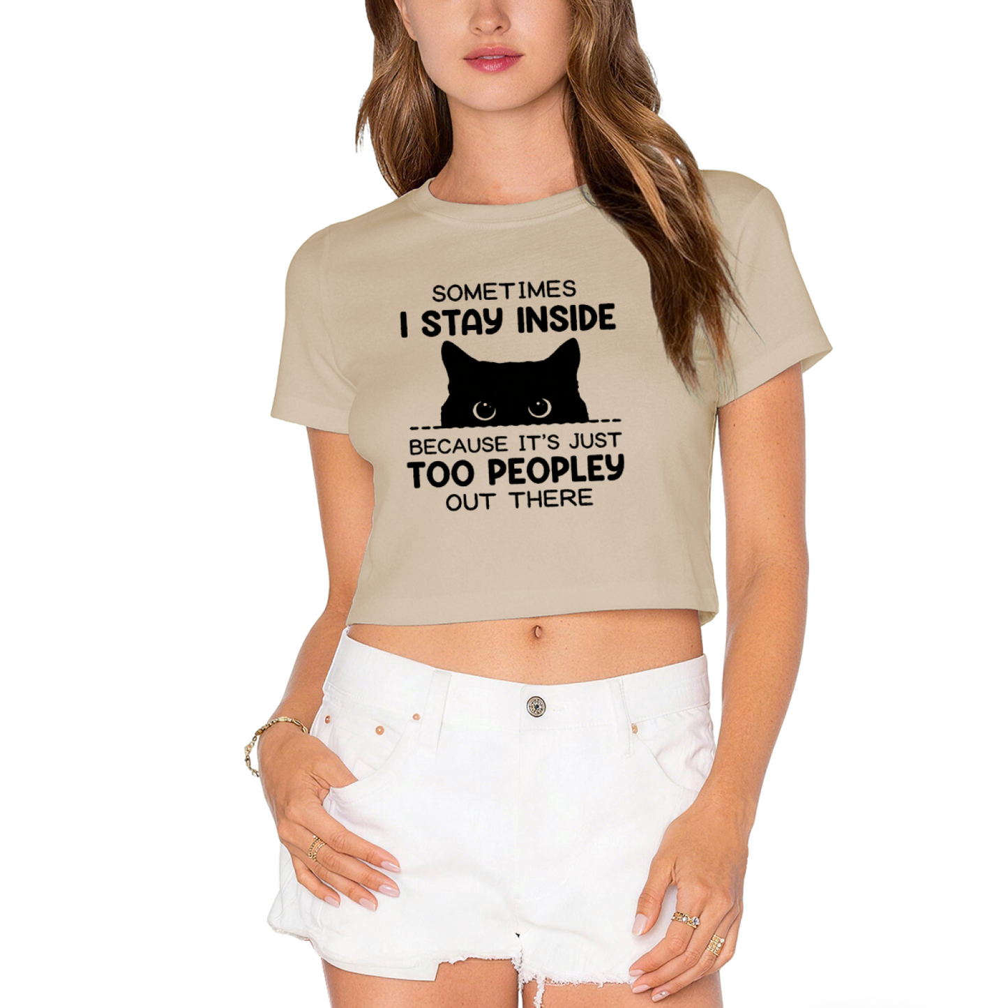 Too Peopley Introvert Cat Funny White Crop Tee