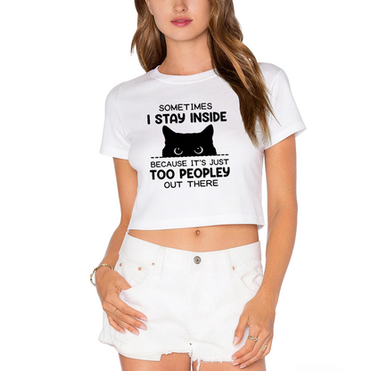 Too Peopley Introvert Cat Funny White Crop Tee