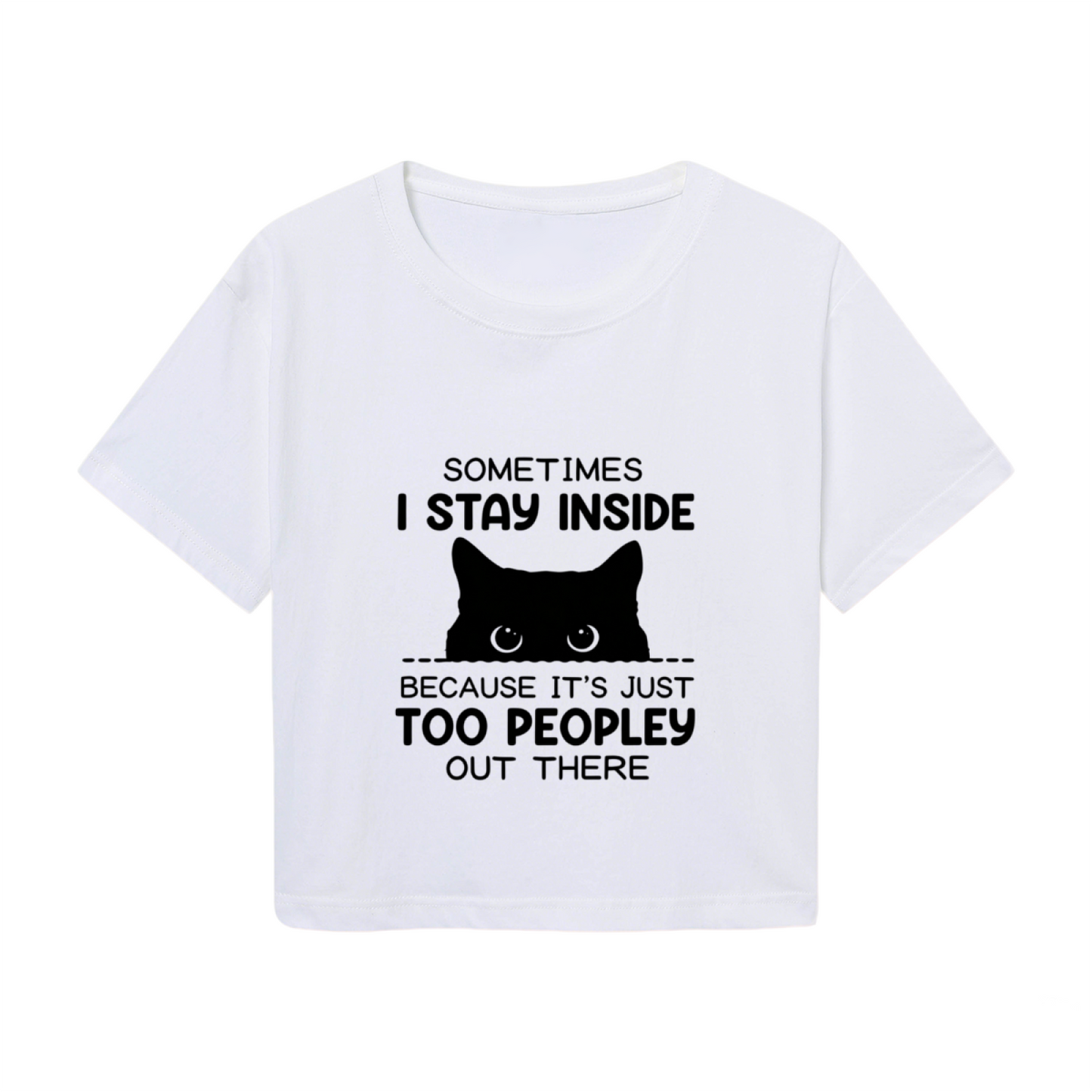 Too Peopley Introvert Cat Funny White Crop Tee