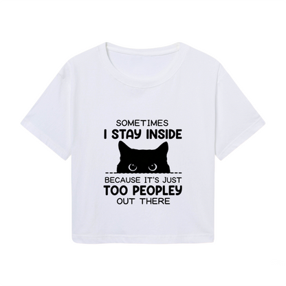 Too Peopley Introvert Cat Funny White Crop Tee