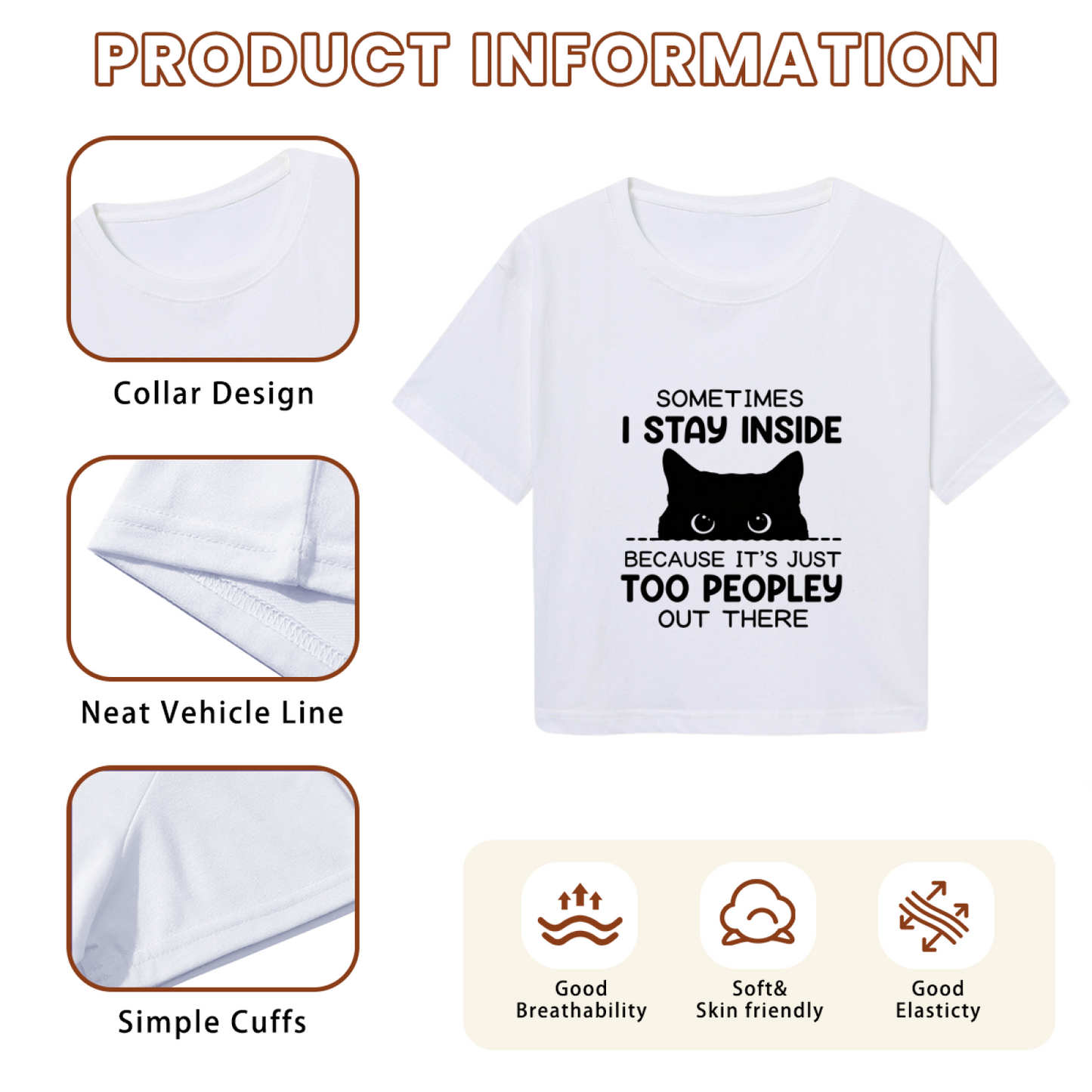 Too Peopley Introvert Cat Funny White Crop Tee