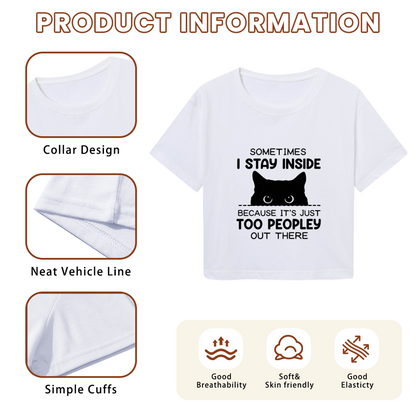 Too Peopley Introvert Cat Funny White Crop Tee