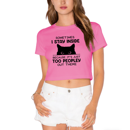 Too Peopley Introvert Cat Funny White Crop Tee