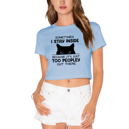 Too Peopley Introvert Cat Funny White Crop Tee
