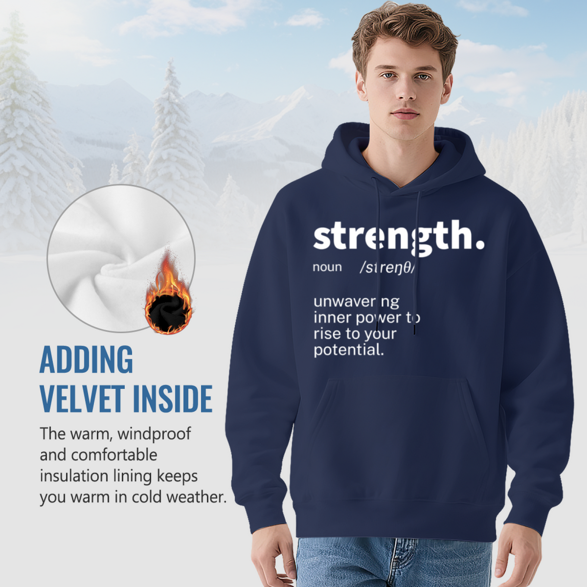 Strength Definition Text Unisex Hoodie, Ultra Soft Loungewear