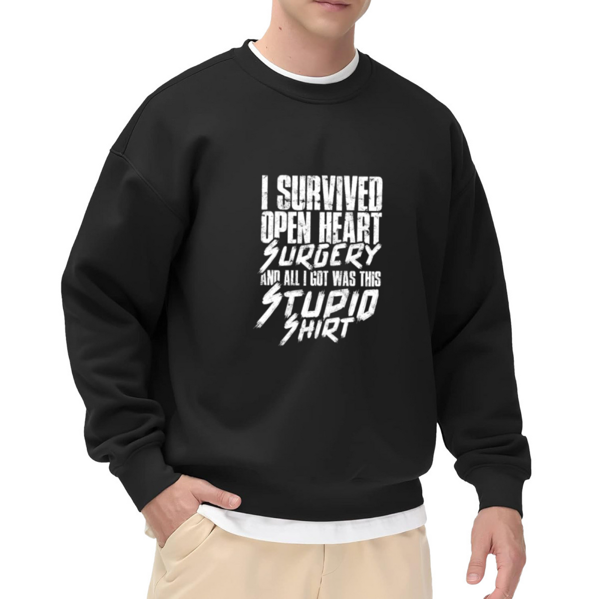 I Survived Open Heart Surgery Funny Recovery Graphic Crewneck Sweatshirt