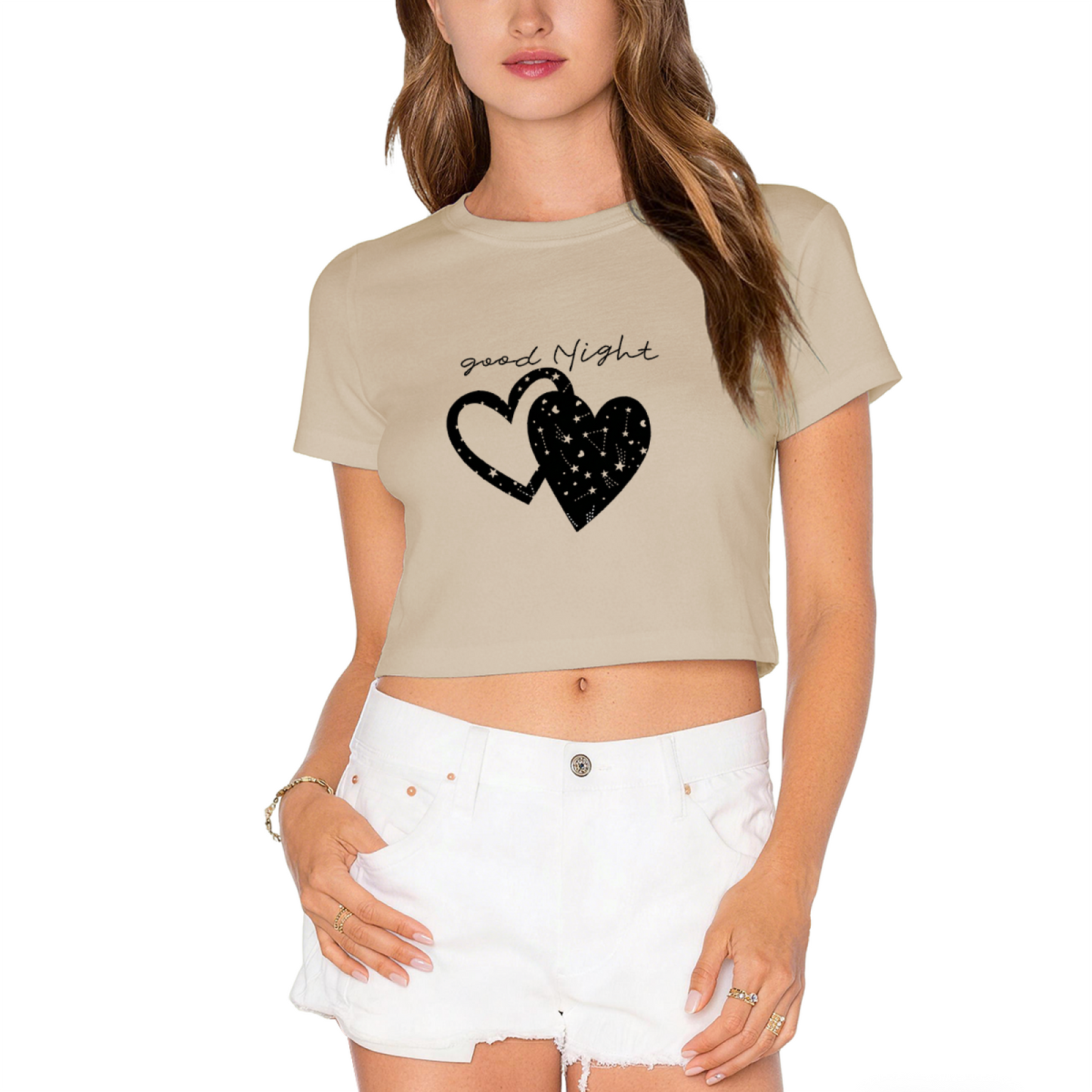 Good Night Starry Hearts Lime Green Y2K Crop Top