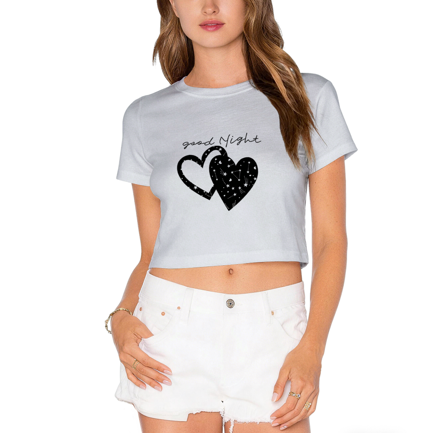 Good Night Starry Hearts Lime Green Y2K Crop Top