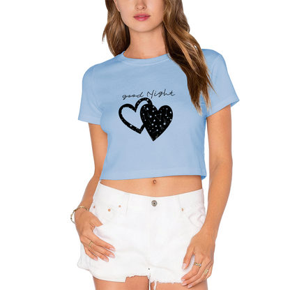 Good Night Starry Hearts Lime Green Y2K Crop Top